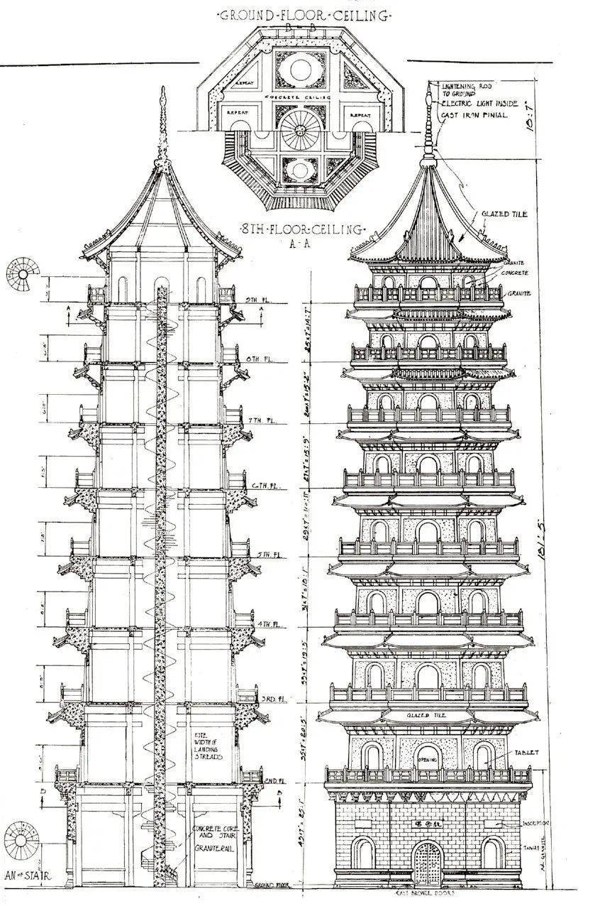 南京国民革命军阵亡将士公墓的纪念塔.茂飞绘