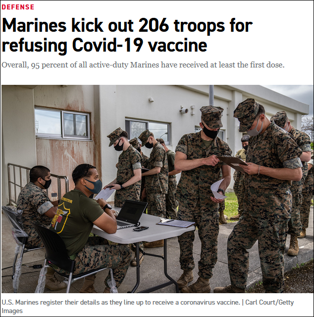 拒打疫苗 超200名美国海军陆战队员被“踢出”军队