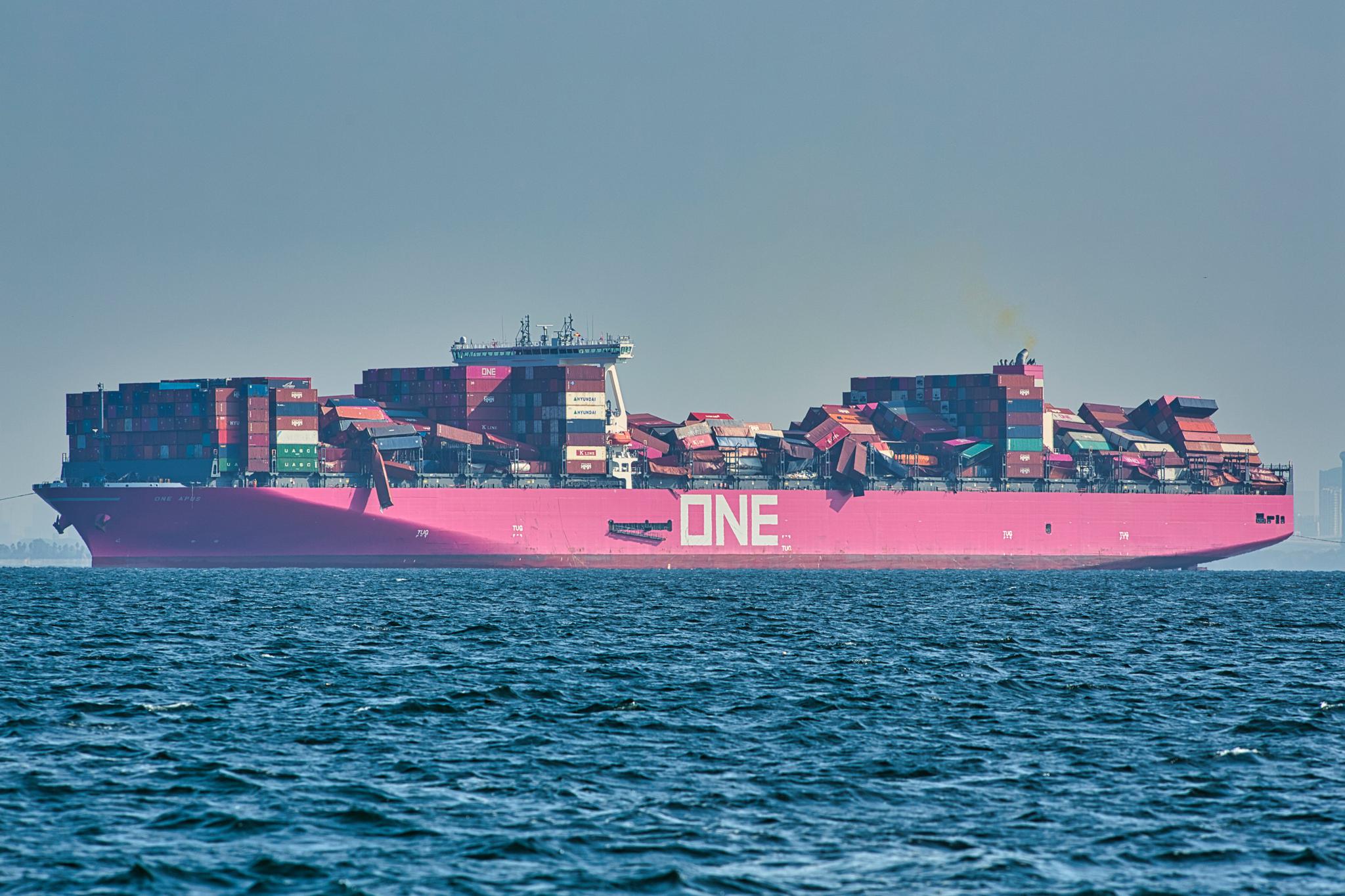 例如,去年11月30日晚间,集装箱船"one apus"轮从中国深圳的盐田港驶往