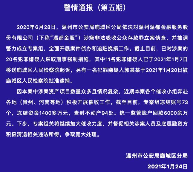 温都金服董事长被当地检察院批准逮捕，统一监管账户回款6000余万元