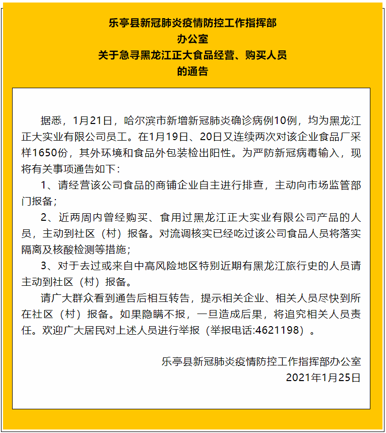 唐山乐亭:急寻黑龙江正大食品经营,购买人员