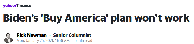 |拜登号召花美国纳税人的钱买美国货 美媒泼冷水