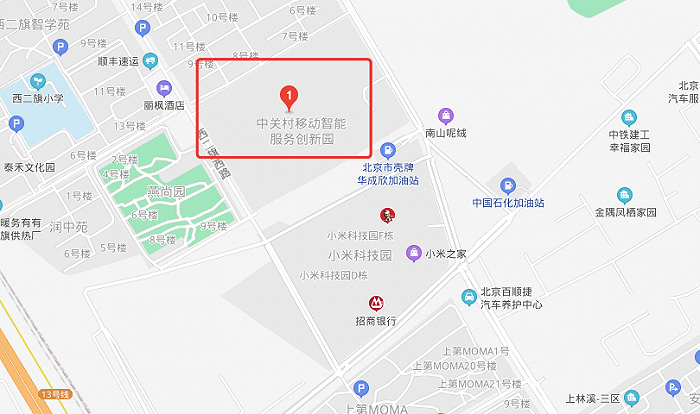 图：园区毗邻小米科技园（百度地图）