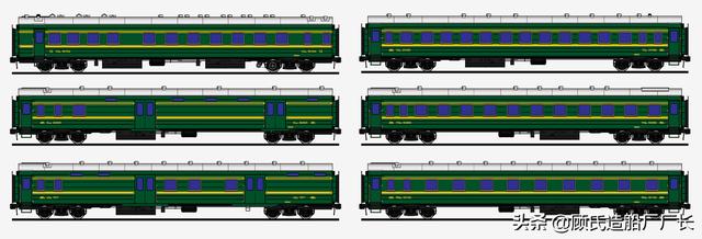 本厂长绘制的46次特快列车编组车厢等比例侧视图1991年4月23日21时,一