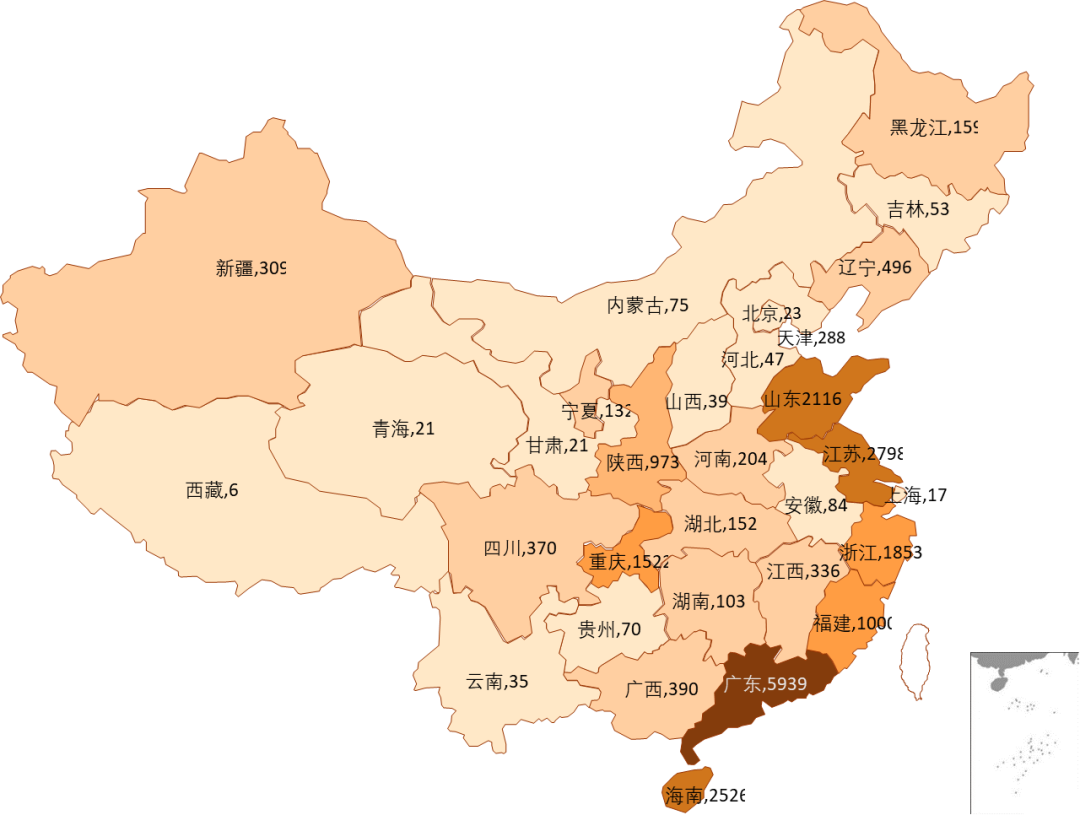 (2019/11-2020/11)图11:新增区块链相关企业地区分布整体来看,2020年