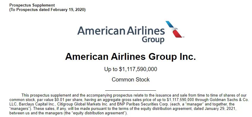 借散户哄抬股价之际 美国航空高位配售融资11亿美元