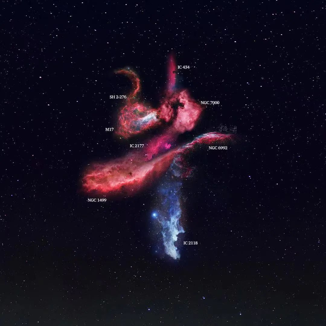 ic 2177(海鸥星云),ic 2118(女巫星云),ic 1805(心脏星云),ngc 6992
