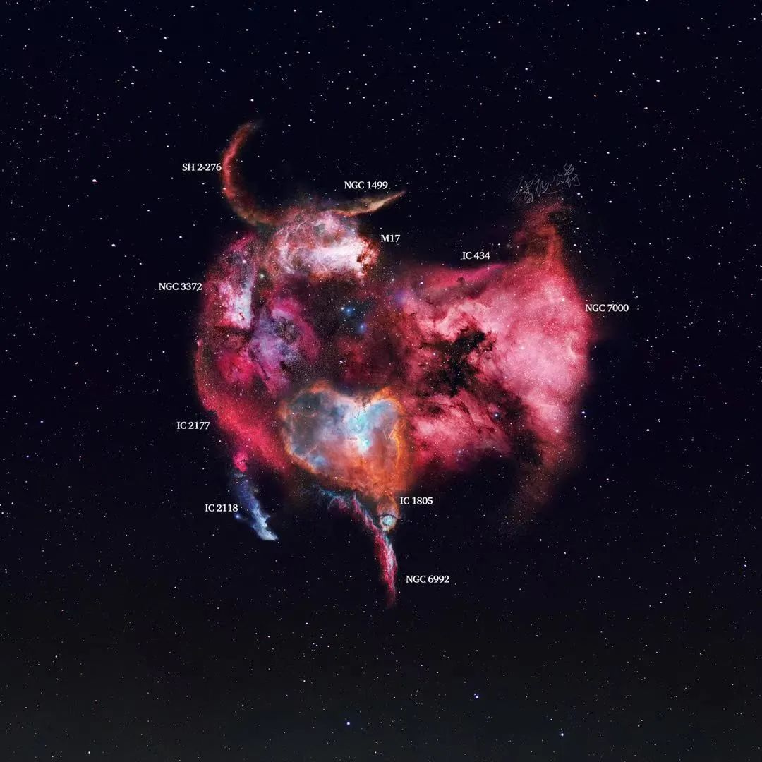 ic 2177(海鸥星云),ic 2118(女巫星云),ic 1805(心脏星云),ngc 6992