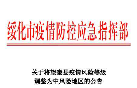 黑龙江望奎县由高风险地区调整为中风险地区