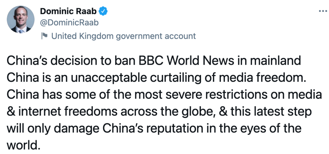 多米尼克·拉布推文截图