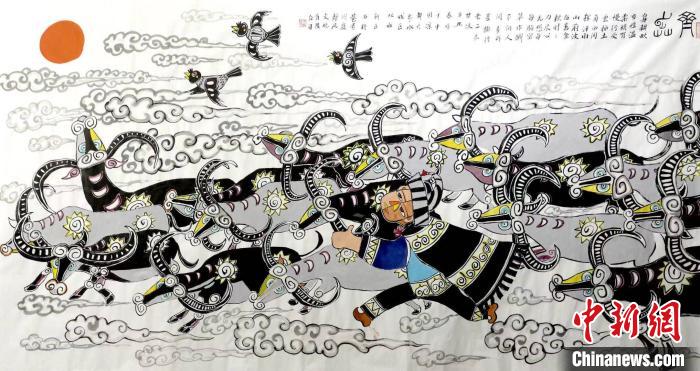 庆牛年 贵州农民画师和子女联手创作 "农民画 文创"