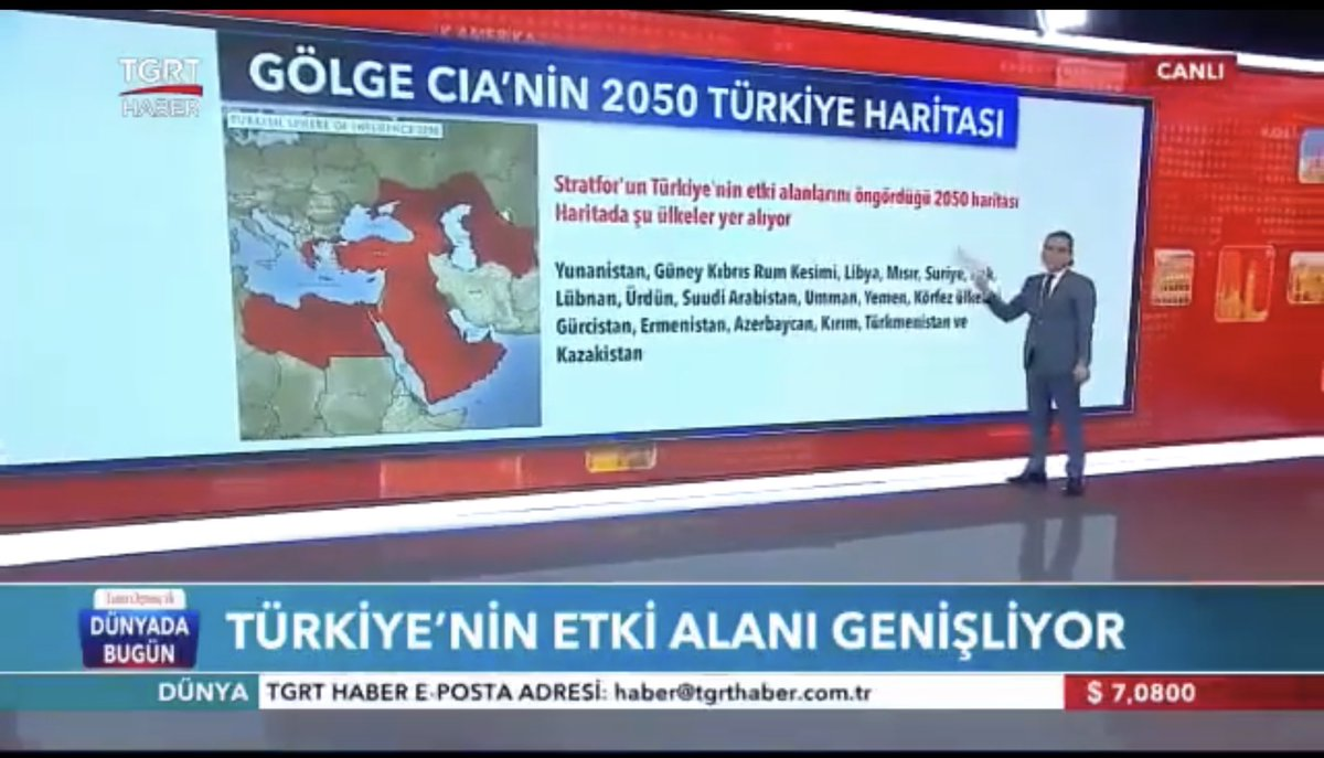土耳其媒体在节目中使用地图预测2050年土耳其的影响力范围。 来源：推特