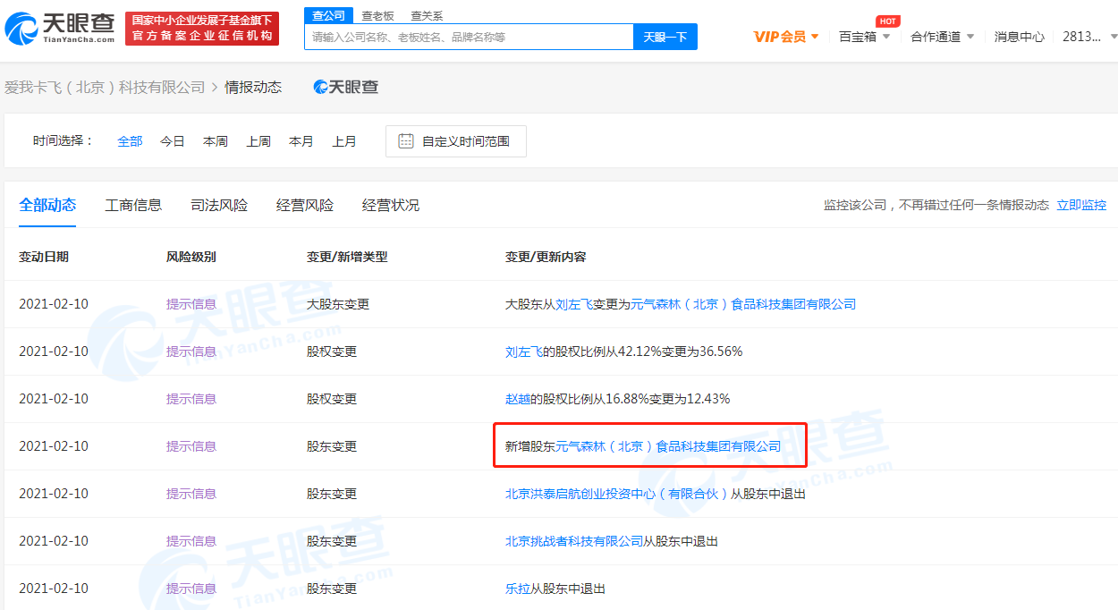 元气森林入股Never Coffee关联公司 成后者最大股东
