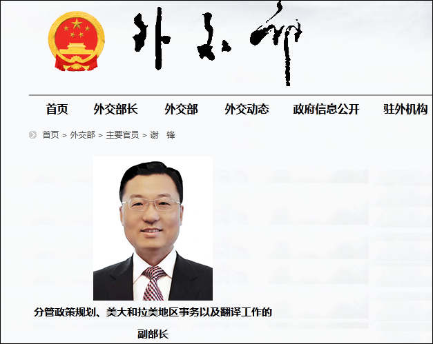 驻港公署特派员谢锋出任外交部副部长（简历）