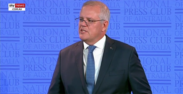 莫里森在澳大利亚国家新闻俱乐部讲话，视频截图