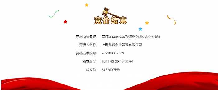 超300轮竞拍，融创建发联合体以64.52亿拿下上海普陀纯宅地