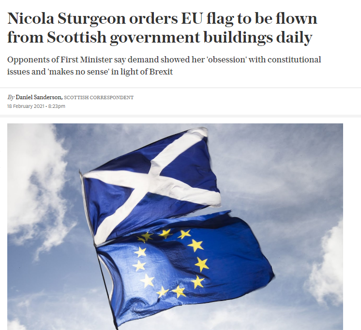 英国国旗，从苏格兰政府大楼降下