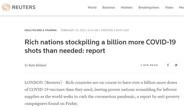 美国等国大量囤积“疫苗公平分配”谈何容易