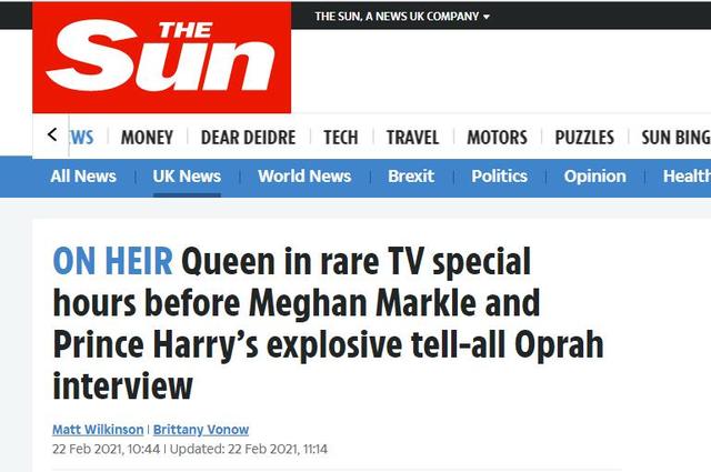 (《太阳报》:梅根和哈里爆炸性采访上线前几小时,女王将罕见地出现在