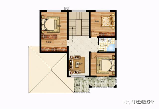 11x11米带挑空客厅的复式新中式别墅,5室4卫,适合自建