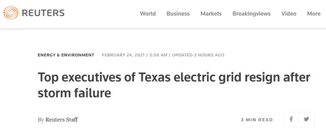 寒潮侵袭导致大面积水电断供 美得州电网一批高层在批评声中辞职