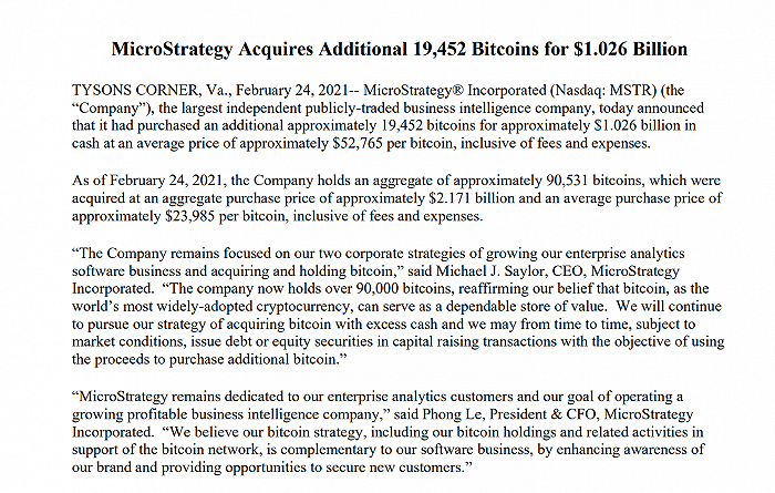 比特币多头旗帜接力入场，MicroStrategy豪掷10亿美元加仓