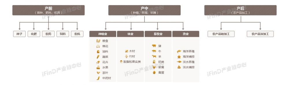 我国农业产业链结构  来源：同花顺iFinD