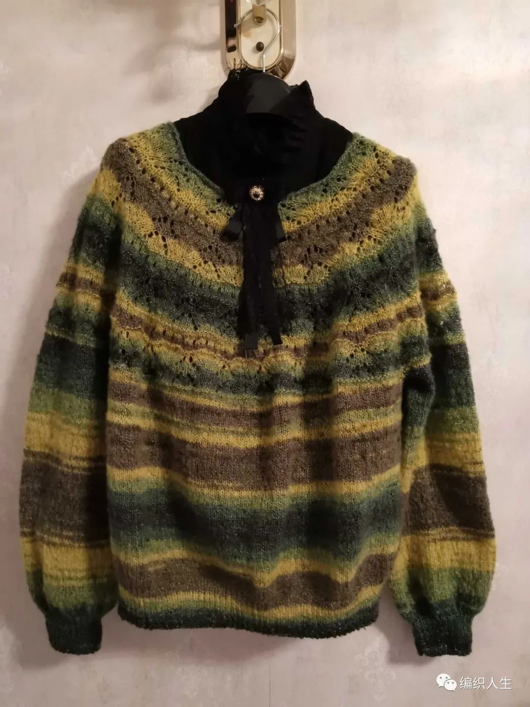 青春:段染马海毛圆肩棒针套头衫(有编织图解)