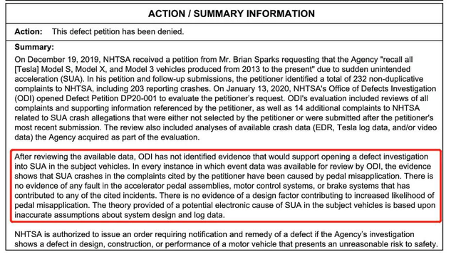 ▲美国国家公路交通安全管理局调查认为驾驶员操作不当导致车辆失控