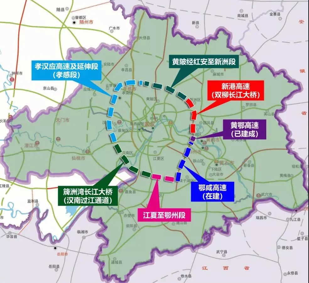 (武汉城市圈大通道分段示意图)