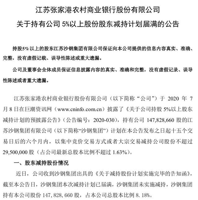 不贱卖、不缺钱？张家港行两股东减持“雷声大雨点小”