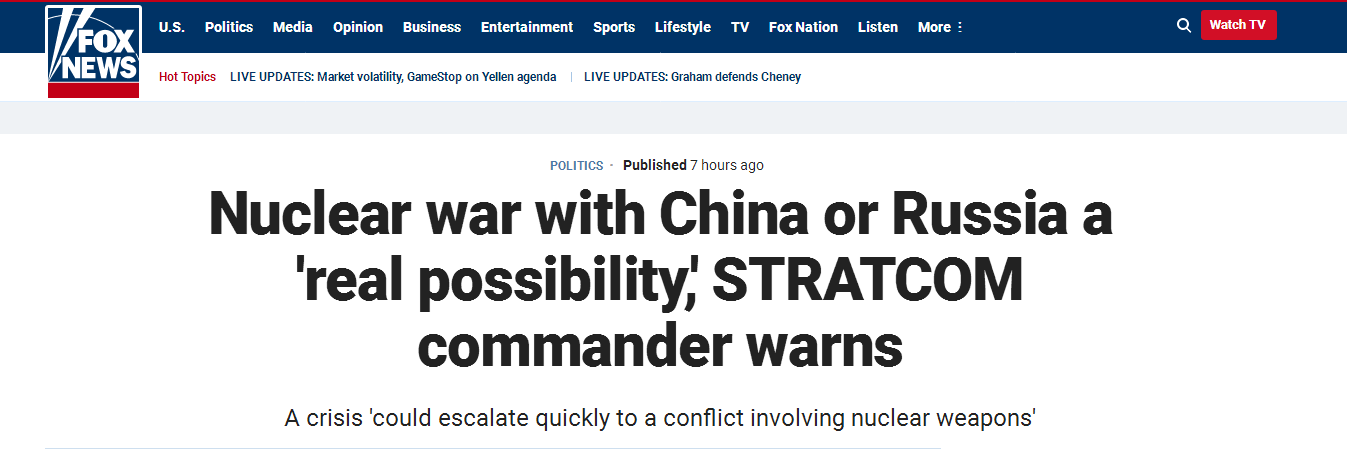 美国与中俄爆发核战争？美军战略司令部司令语出惊人