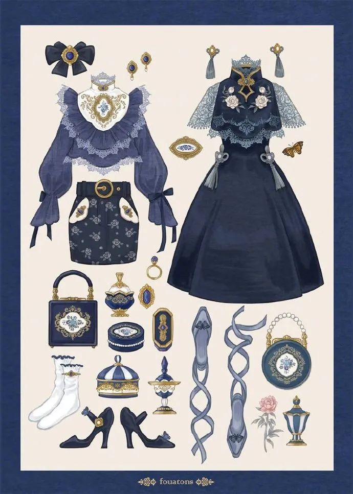 复古穿搭绘画素材参考!像小时候玩的换装贴纸!