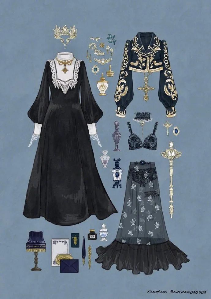 复古穿搭绘画素材参考!像小时候玩的换装贴纸!