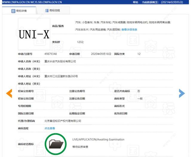 长安UNI系列申请多个商标名称 将丰富产品线