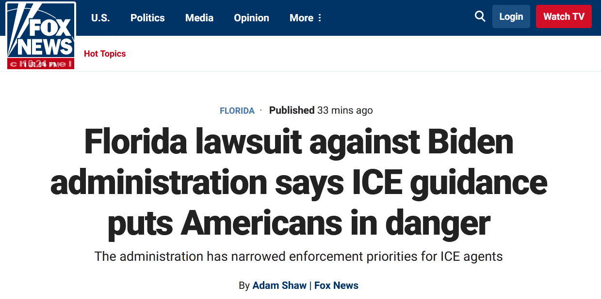 美佛罗里达州因非法移民犯罪问题起诉拜登政府