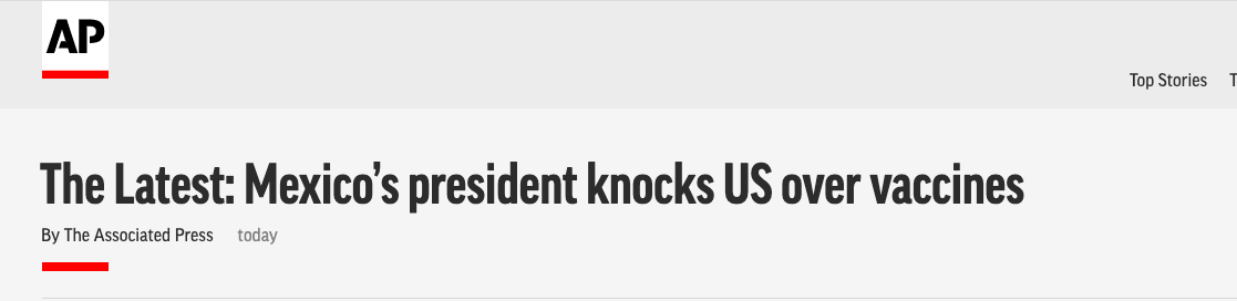 墨西哥总统为疫苗感谢中俄印 同时送美国一句挖苦