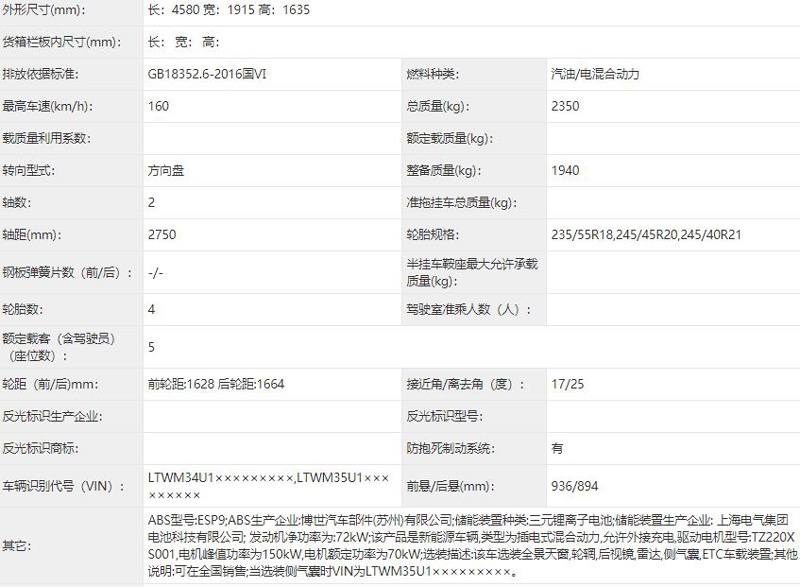 两种动力选择 天际ME5申报图曝光/4月上市