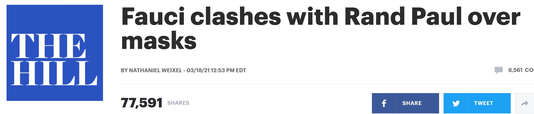 美议员称戴口罩是“做戏” 福奇：完全不同意