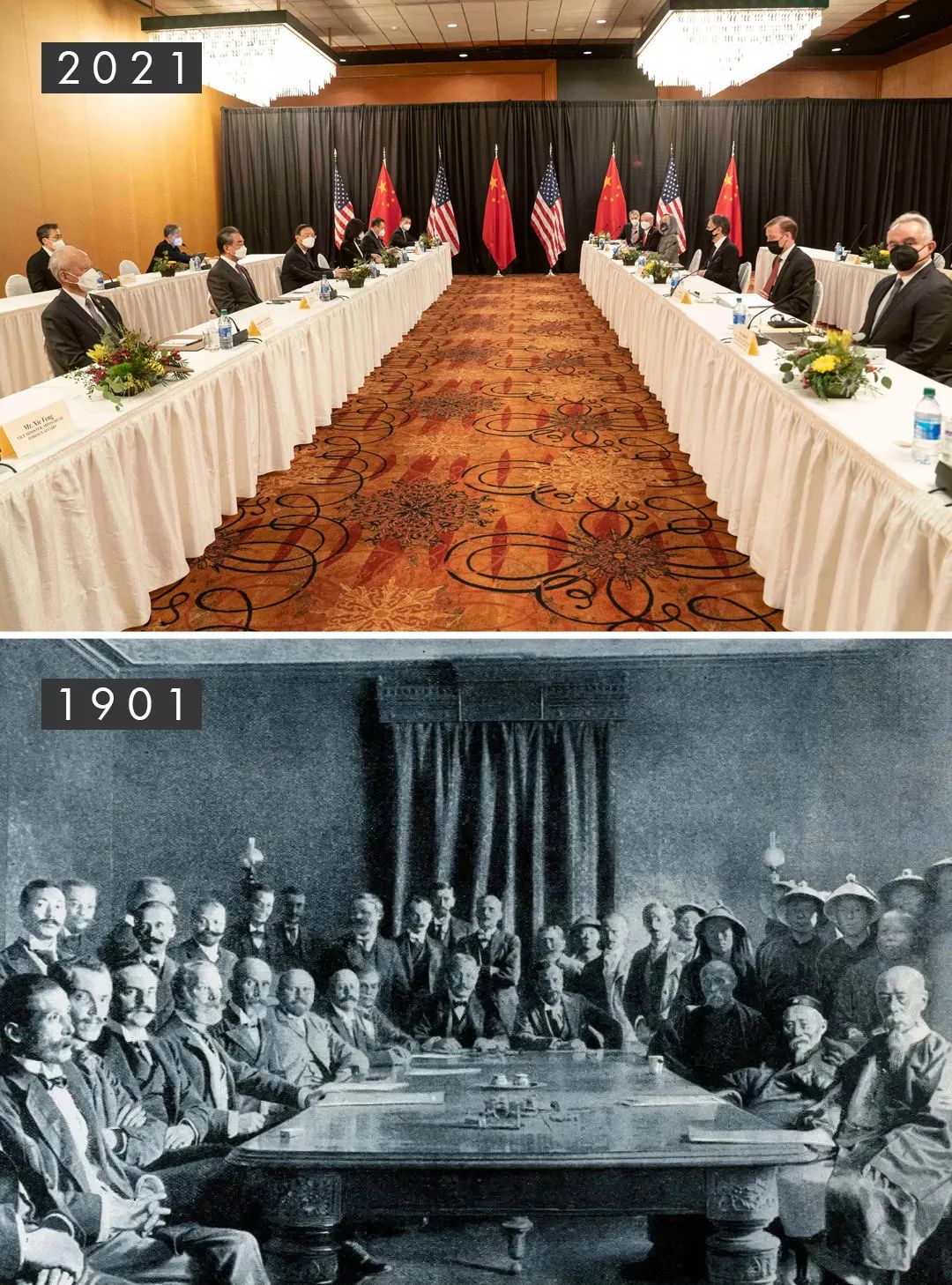1901辛丑年，清政府与列强签订城下之盟《辛丑条约》；2021辛丑年，中美高层战略对话发出中国强音。
