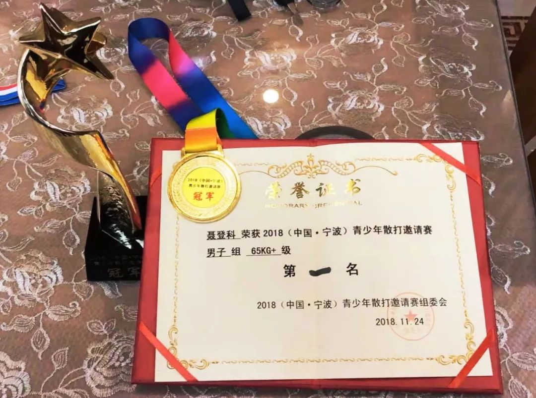 聂登科的获奖奖杯,奖牌和证书有着冠军资历的他家人本想让他开武馆