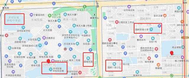 ▲百花片区与园岭片区学区划分图 图片来源：福田区教育局挂网