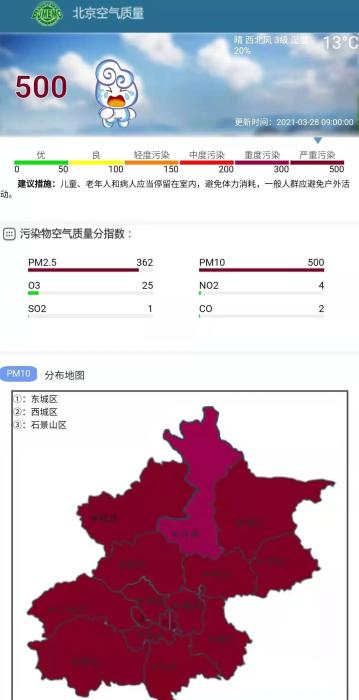 图为截至28日10时，北京市空气质量示意图