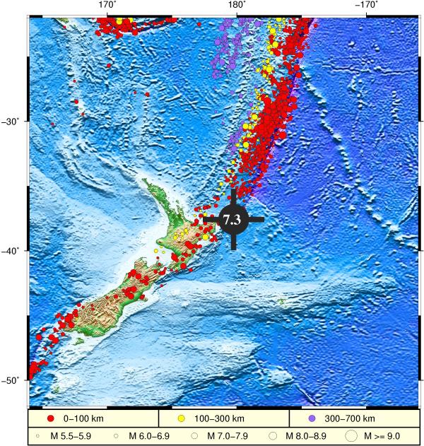 新西兰北岛东岸远海海域发生7.3级地震，不会对我国沿岸造成影响