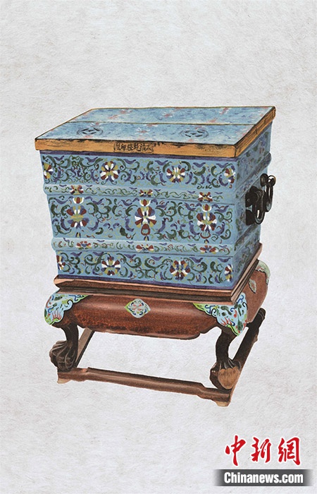 掐丝珐琅番莲纹冰箱 清·乾隆(手绘图).受访者供图