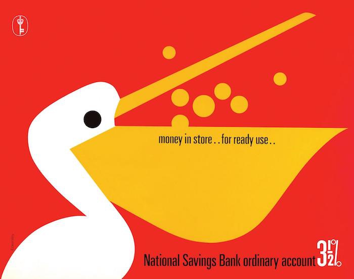 《存钱……备用……》，邮政储蓄银行海报，汤姆·埃克斯利1969年至1979年设计。