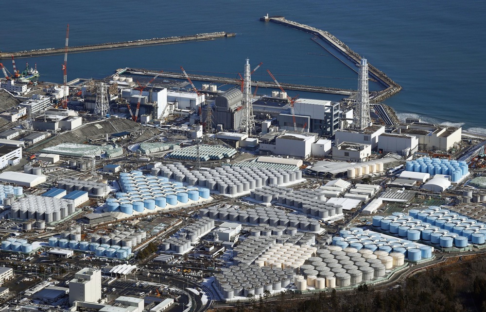 当地时间2021年4月8日，日本东京，日本政府计划于当地时间4月13日召开内阁会议，届时将决定核污水排入大海。航拍福岛第一核电站（资料图）。