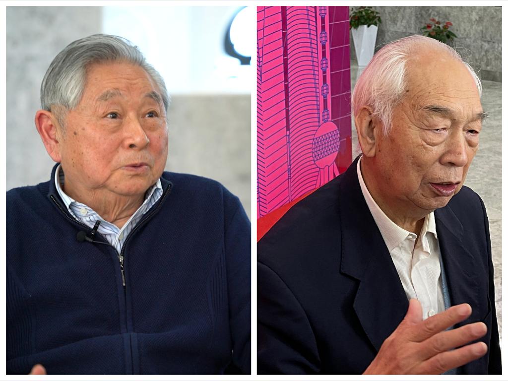 徐寅生（左）张燮林（右）接受新华社记者采访