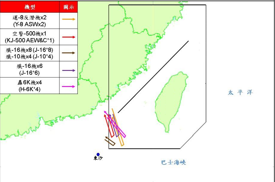 解放军军机飞行路线图 图源：台军