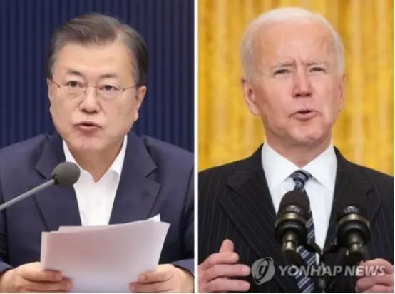 韩国总统文在寅（左）和美国总统拜登（右）资料图（图源：外媒）
